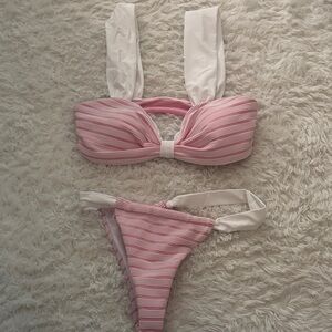 SHEIN Pink and White Striped Two-Piece Bikini